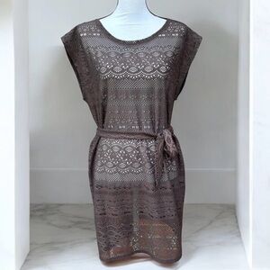 Merona Target Grey Eyelet Lace Swim Beach Cover Up Belted Size XL
